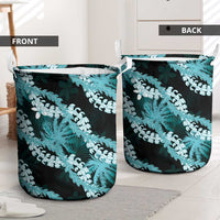 Puakenikeni Maile Lei Laundry Basket Frangipani Turquoise Tropical Leaves