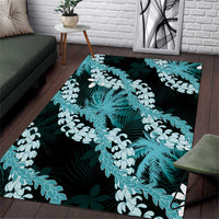 Puakenikeni Maile Lei Area Rug Frangipani Turquoise Tropical Leaves LT01 Turquoise - Polynesian Pride