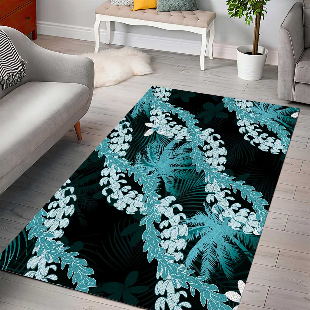 Puakenikeni Maile Lei Area Rug Frangipani Turquoise Tropical Leaves LT01 - Polynesian Pride