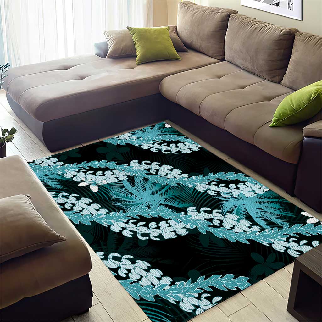 Puakenikeni Maile Lei Area Rug Frangipani Turquoise Tropical Leaves LT01 - Polynesian Pride