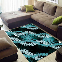 Puakenikeni Maile Lei Area Rug Frangipani Turquoise Tropical Leaves LT01 - Polynesian Pride