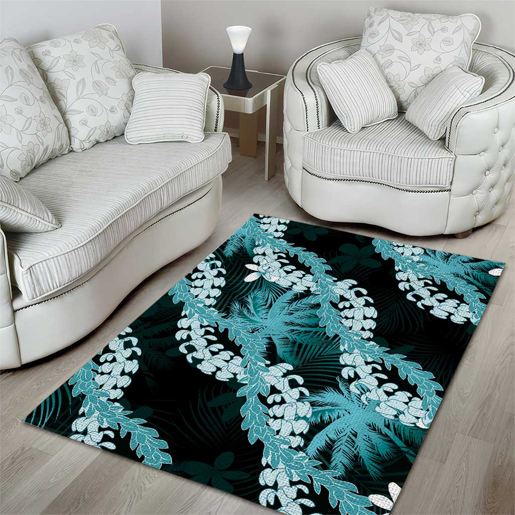 Puakenikeni Maile Lei Area Rug Frangipani Turquoise Tropical Leaves LT01 - Polynesian Pride