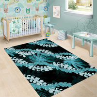 Puakenikeni Maile Lei Area Rug Frangipani Turquoise Tropical Leaves LT01 - Polynesian Pride