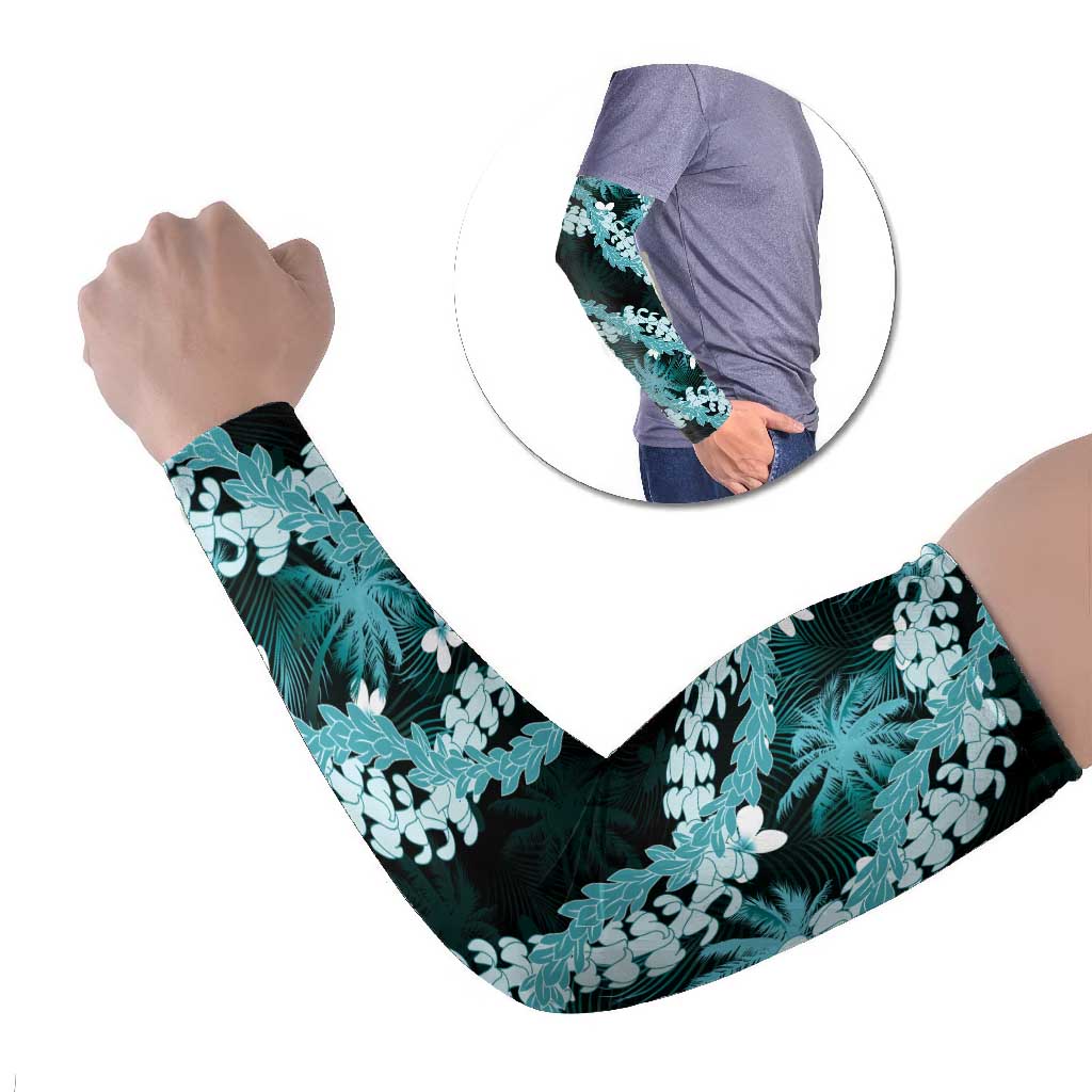 Puakenikeni Maile Lei Arm Sleeves Frangipani Turquoise Tropical Leaves