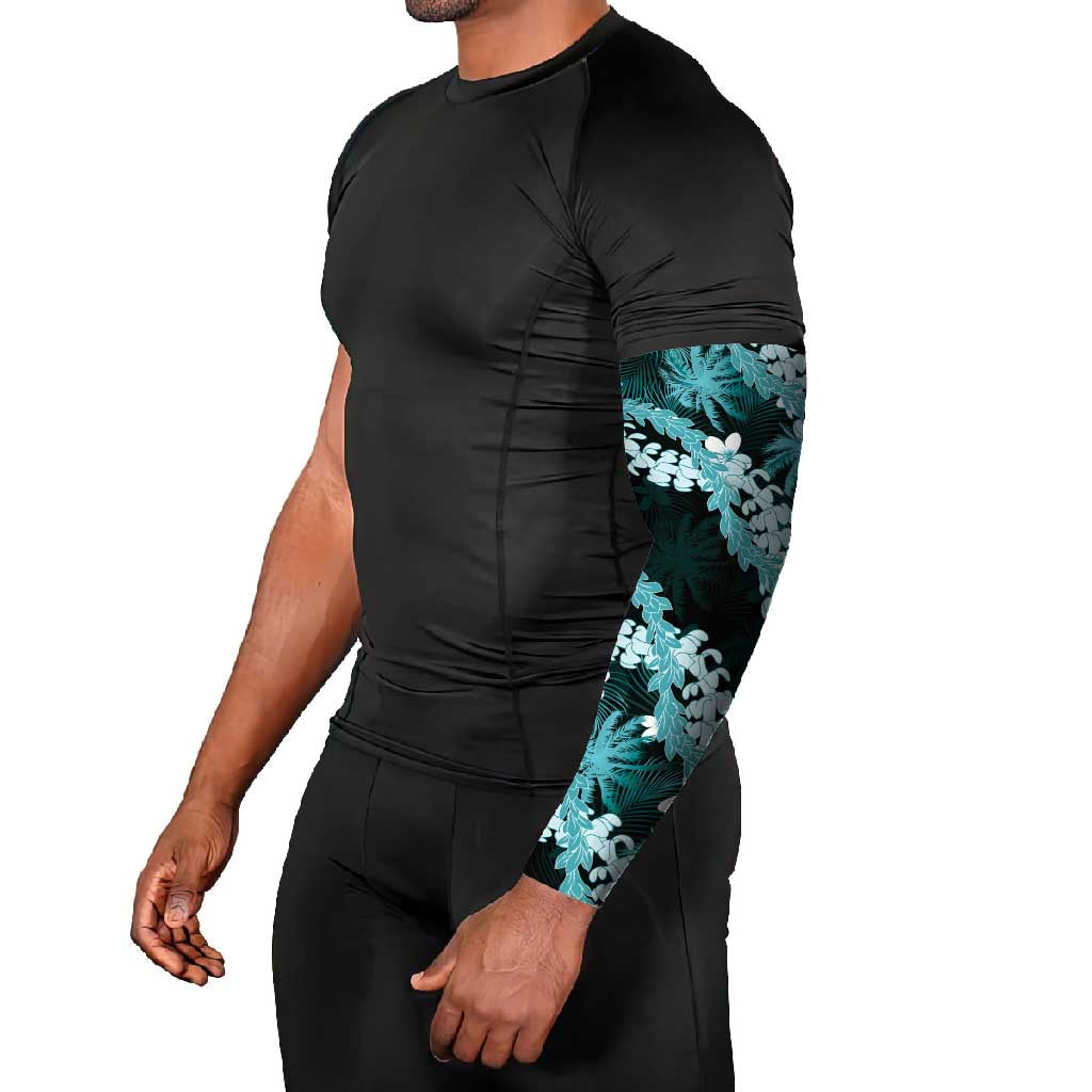 Puakenikeni Maile Lei Arm Sleeves Frangipani Turquoise Tropical Leaves