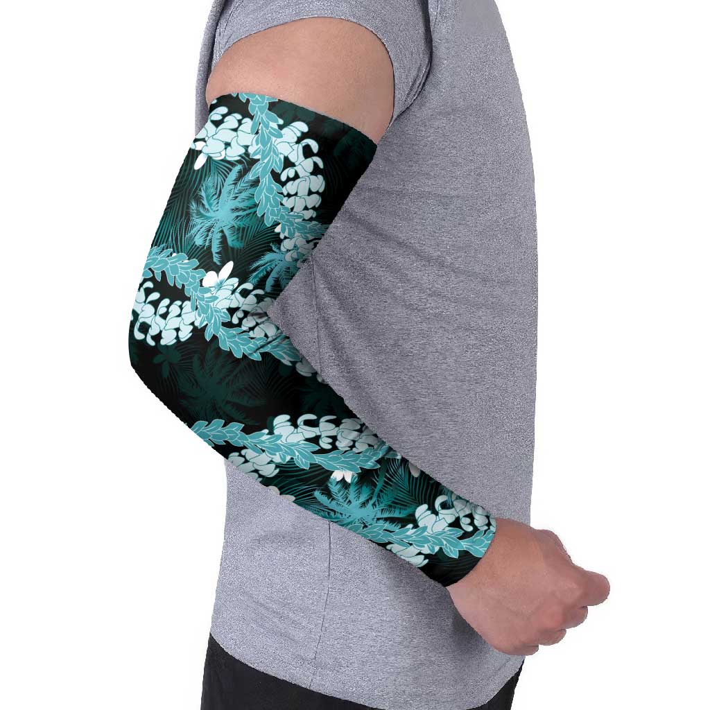 Puakenikeni Maile Lei Arm Sleeves Frangipani Turquoise Tropical Leaves