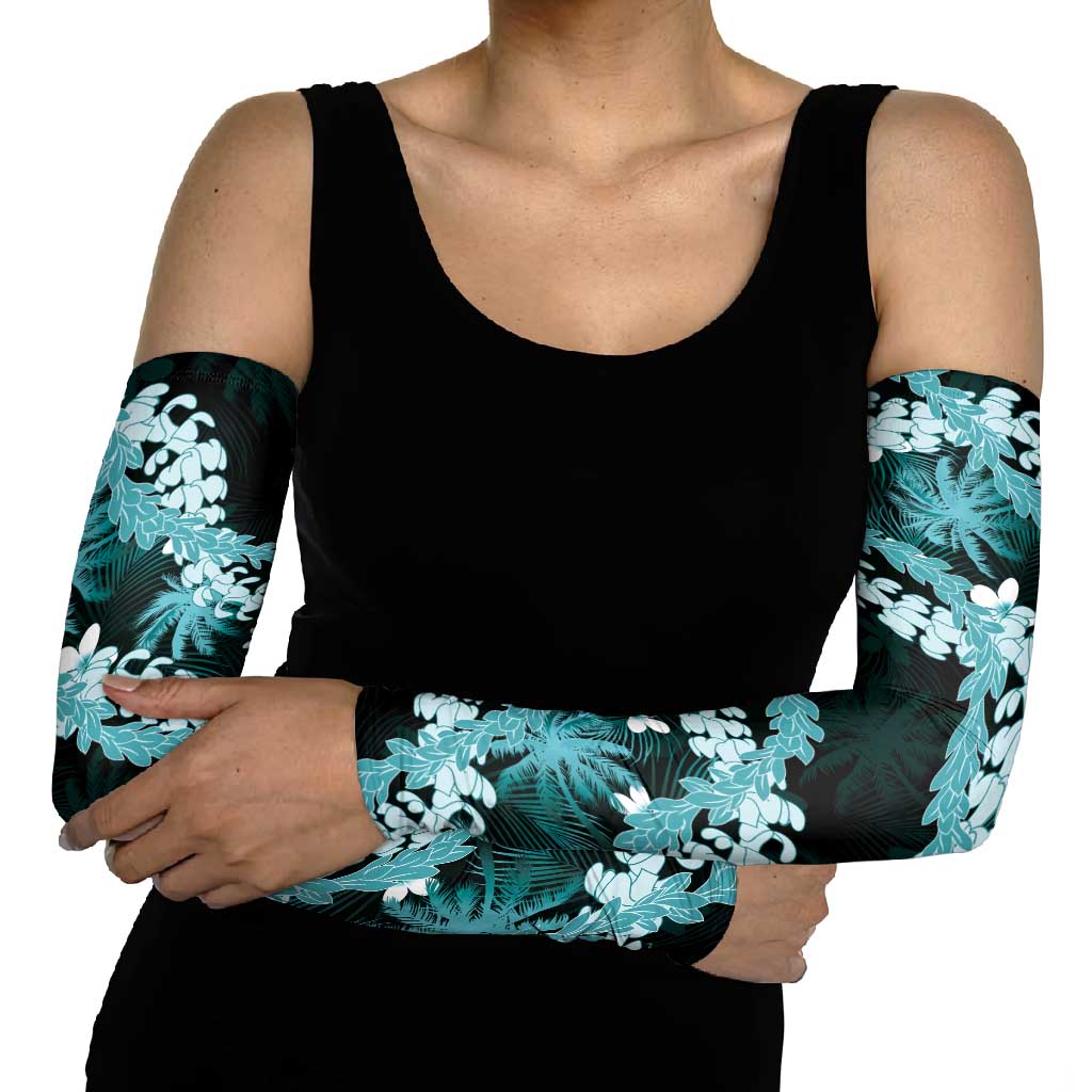 Puakenikeni Maile Lei Arm Sleeves Frangipani Turquoise Tropical Leaves
