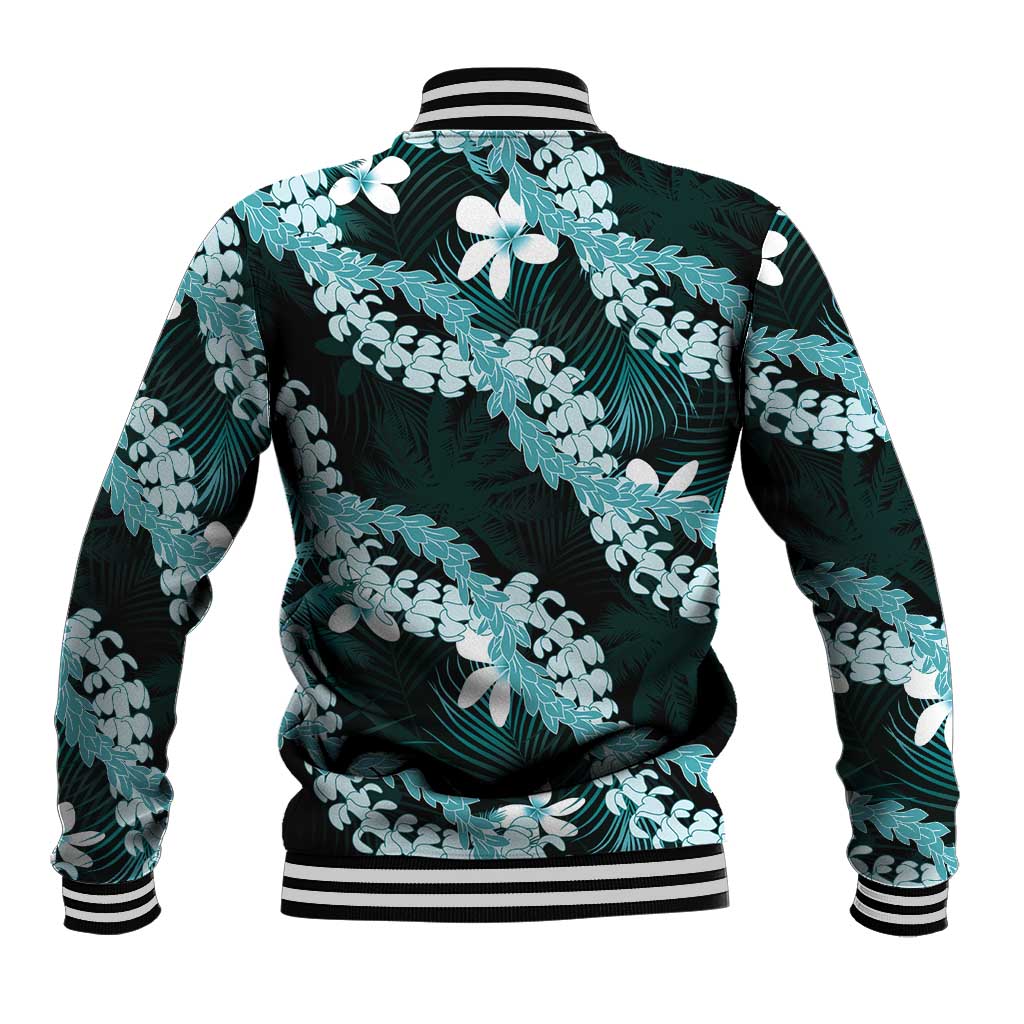 Puakenikeni Maile Lei Baseball Jacket Frangipani Turquoise Tropical Leaves LT01 - Polynesian Pride