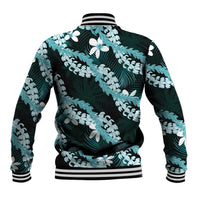 Puakenikeni Maile Lei Baseball Jacket Frangipani Turquoise Tropical Leaves LT01 - Polynesian Pride