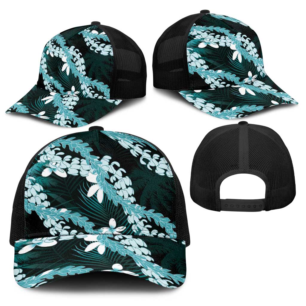 Puakenikeni Maile Lei Baseball Net Cap Frangipani Turquoise Tropical Leaves LT01 - Polynesian Pride
