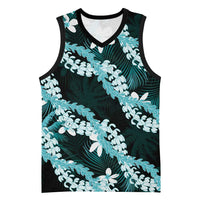 Puakenikeni Maile Lei Basketball Jersey Frangipani Turquoise Tropical Leaves LT01 Unisex Turquoise - Polynesian Pride
