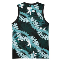 Puakenikeni Maile Lei Basketball Jersey Frangipani Turquoise Tropical Leaves LT01 - Polynesian Pride