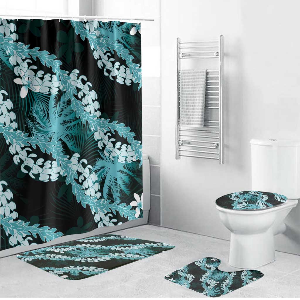 Puakenikeni Maile Lei Bathroom Set Frangipani Turquoise Tropical Leaves LT01 Bathroom Set (4 pcs) Turquoise - Polynesian Pride