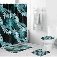 Puakenikeni Maile Lei Bathroom Set Frangipani Turquoise Tropical Leaves LT01 Bathroom Set (4 pcs) Turquoise - Polynesian Pride