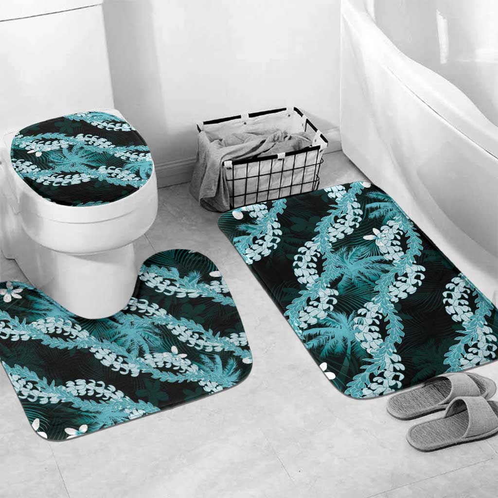 Puakenikeni Maile Lei Bathroom Set Frangipani Turquoise Tropical Leaves LT01 Mat Set Only (3 pcs) One Size Turquoise - Polynesian Pride
