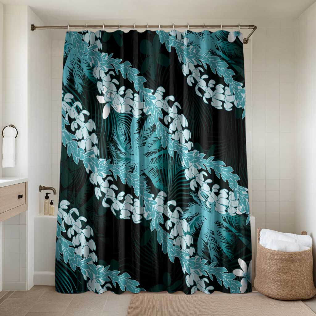 Puakenikeni Maile Lei Bathroom Set Frangipani Turquoise Tropical Leaves LT01 Shower Curtain Only Turquoise - Polynesian Pride