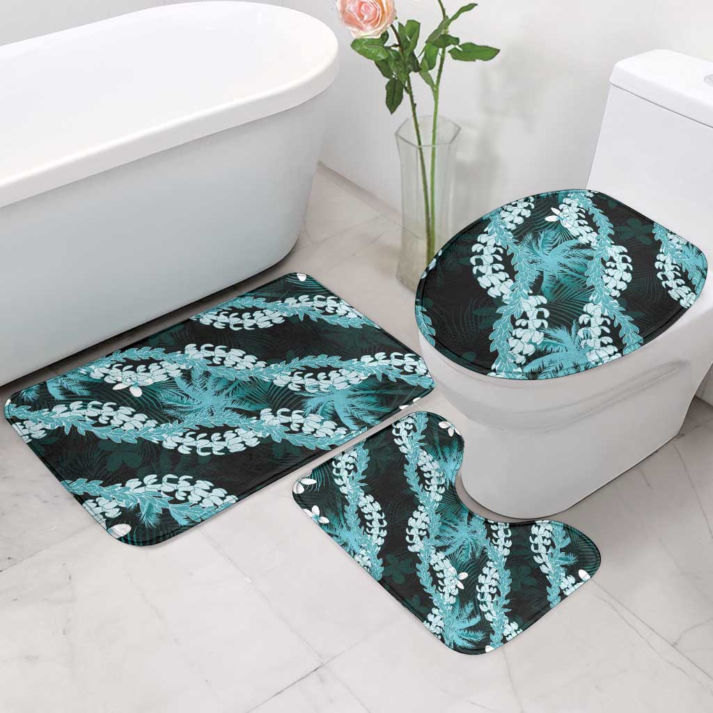 Puakenikeni Maile Lei Bathroom Set Frangipani Turquoise Tropical Leaves LT01 - Polynesian Pride