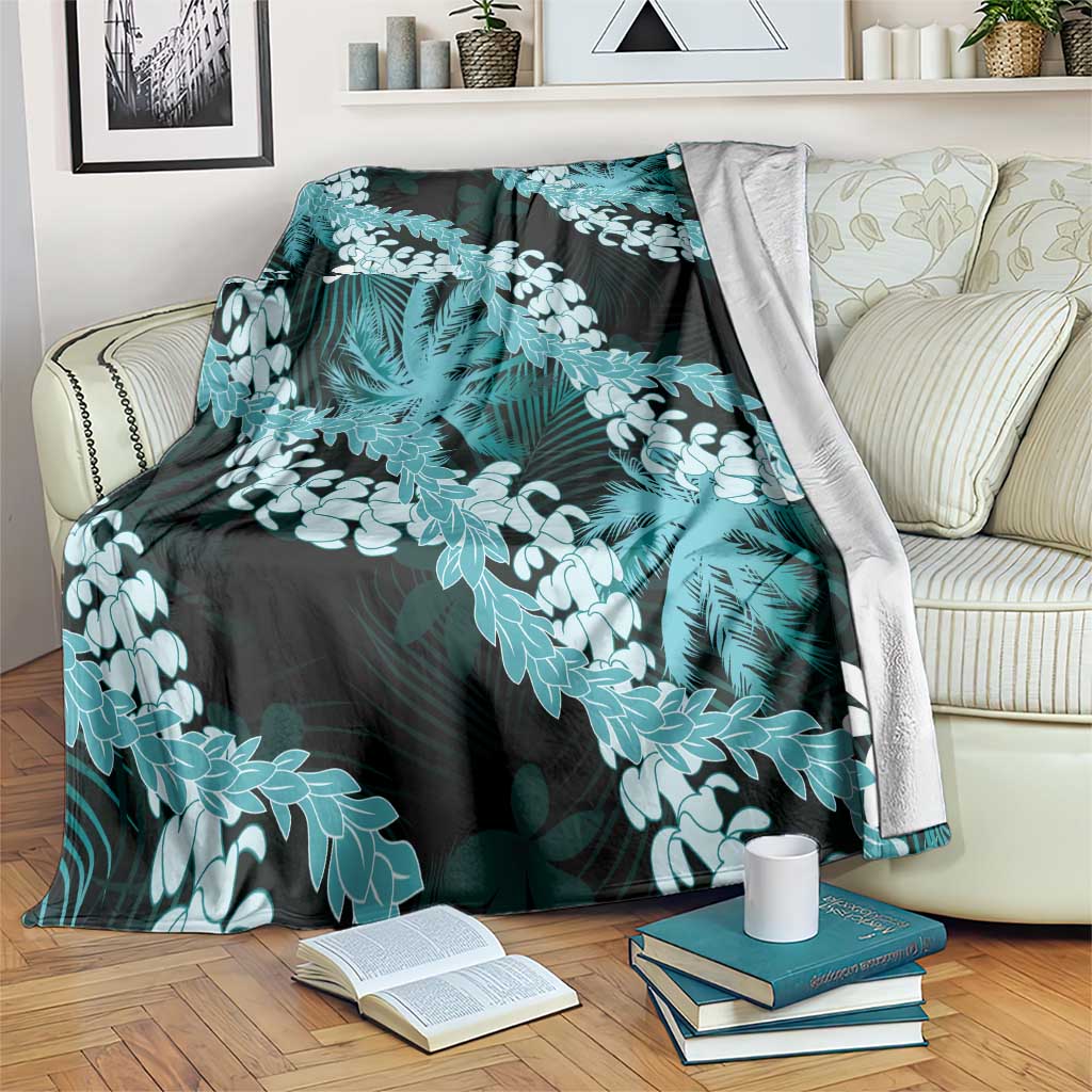 Puakenikeni Maile Lei Blanket Frangipani Turquoise Tropical Leaves LT01 Turquoise - Polynesian Pride