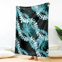 Puakenikeni Maile Lei Blanket Frangipani Turquoise Tropical Leaves LT01 - Polynesian Pride