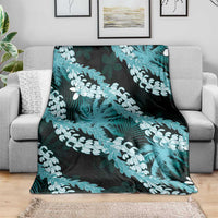 Puakenikeni Maile Lei Blanket Frangipani Turquoise Tropical Leaves LT01 - Polynesian Pride