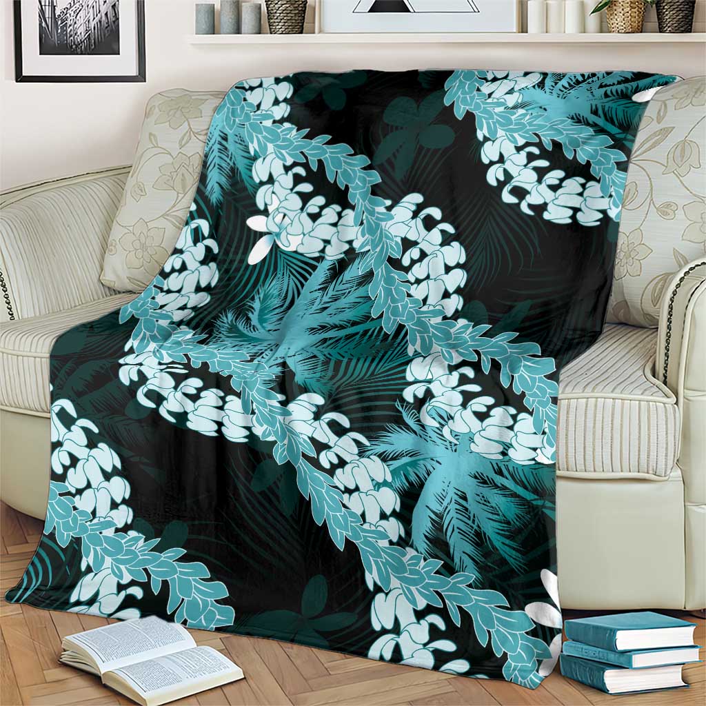 Puakenikeni Maile Lei Blanket Frangipani Turquoise Tropical Leaves LT01 - Polynesian Pride