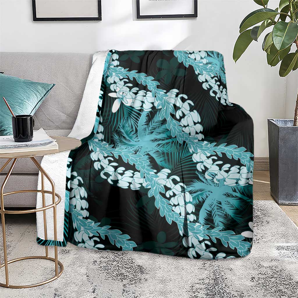Puakenikeni Maile Lei Blanket Frangipani Turquoise Tropical Leaves LT01 - Polynesian Pride