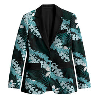 Puakenikeni Maile Lei Blazer Frangipani Turquoise Tropical Leaves LT01 Unisex Turquoise - Polynesian Pride