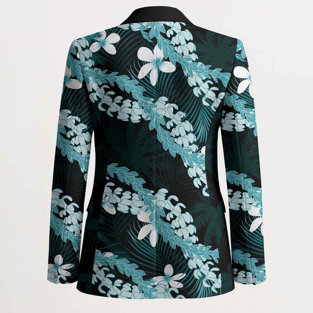 Puakenikeni Maile Lei Blazer Frangipani Turquoise Tropical Leaves LT01 - Polynesian Pride