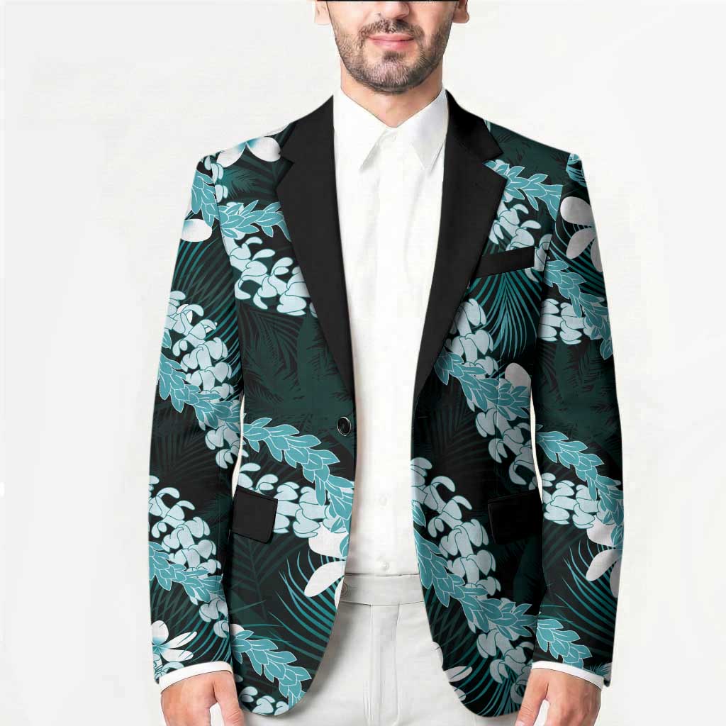 Puakenikeni Maile Lei Blazer Frangipani Turquoise Tropical Leaves LT01 - Polynesian Pride