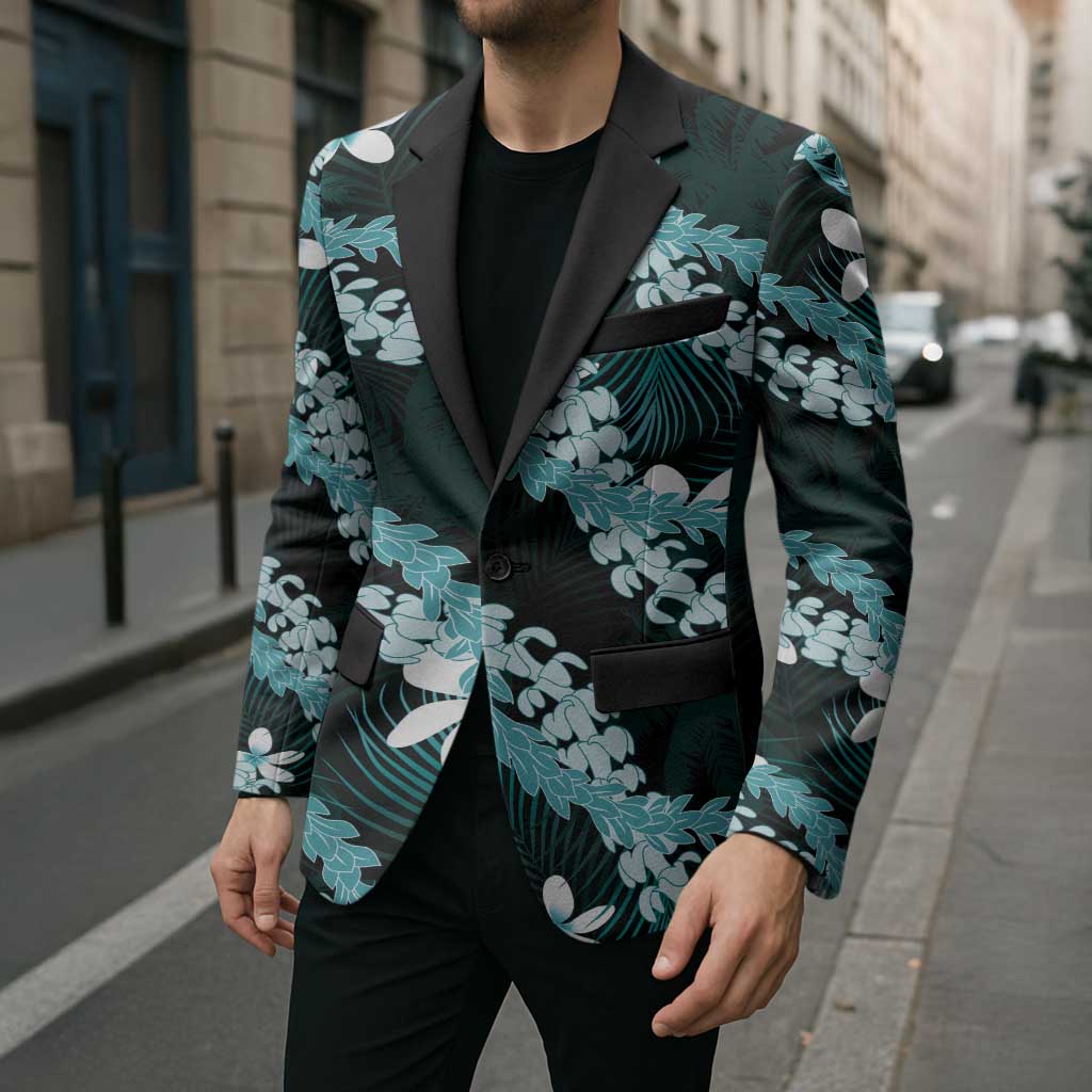 Puakenikeni Maile Lei Blazer Frangipani Turquoise Tropical Leaves LT01 - Polynesian Pride