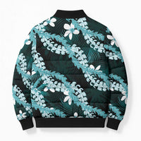 Puakenikeni Maile Lei Bomber Puffer Jacket Frangipani Turquoise Tropical Leaves LT01 - Polynesian Pride