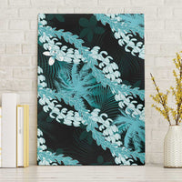 Puakenikeni Maile Lei Canvas Wall Art Frangipani Turquoise Tropical Leaves