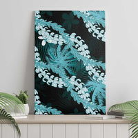 Puakenikeni Maile Lei Canvas Wall Art Frangipani Turquoise Tropical Leaves