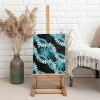 Puakenikeni Maile Lei Canvas Wall Art Frangipani Turquoise Tropical Leaves