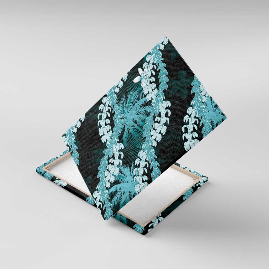 Puakenikeni Maile Lei Canvas Wall Art Frangipani Turquoise Tropical Leaves