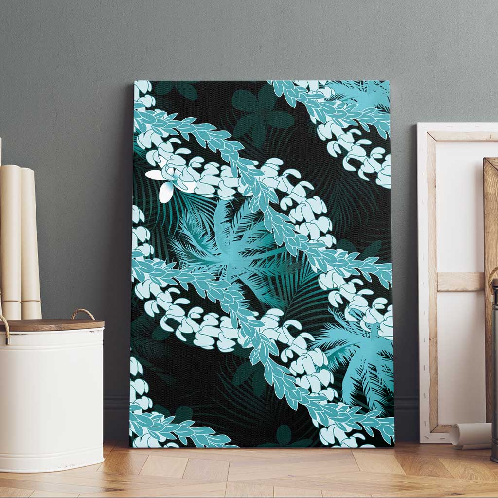 Puakenikeni Maile Lei Canvas Wall Art Frangipani Turquoise Tropical Leaves