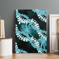 Puakenikeni Maile Lei Canvas Wall Art Frangipani Turquoise Tropical Leaves