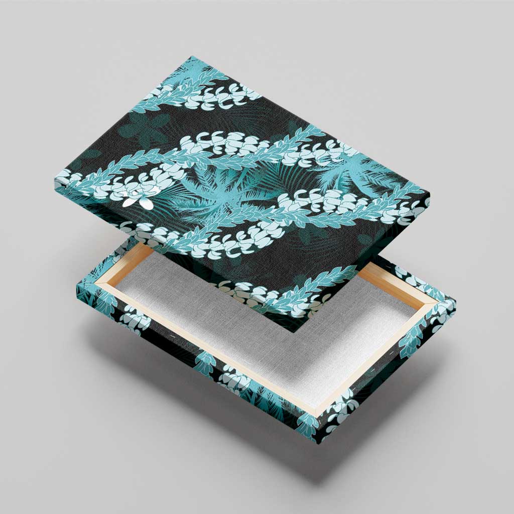 Puakenikeni Maile Lei Canvas Wall Art Frangipani Turquoise Tropical Leaves