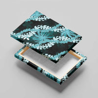Puakenikeni Maile Lei Canvas Wall Art Frangipani Turquoise Tropical Leaves