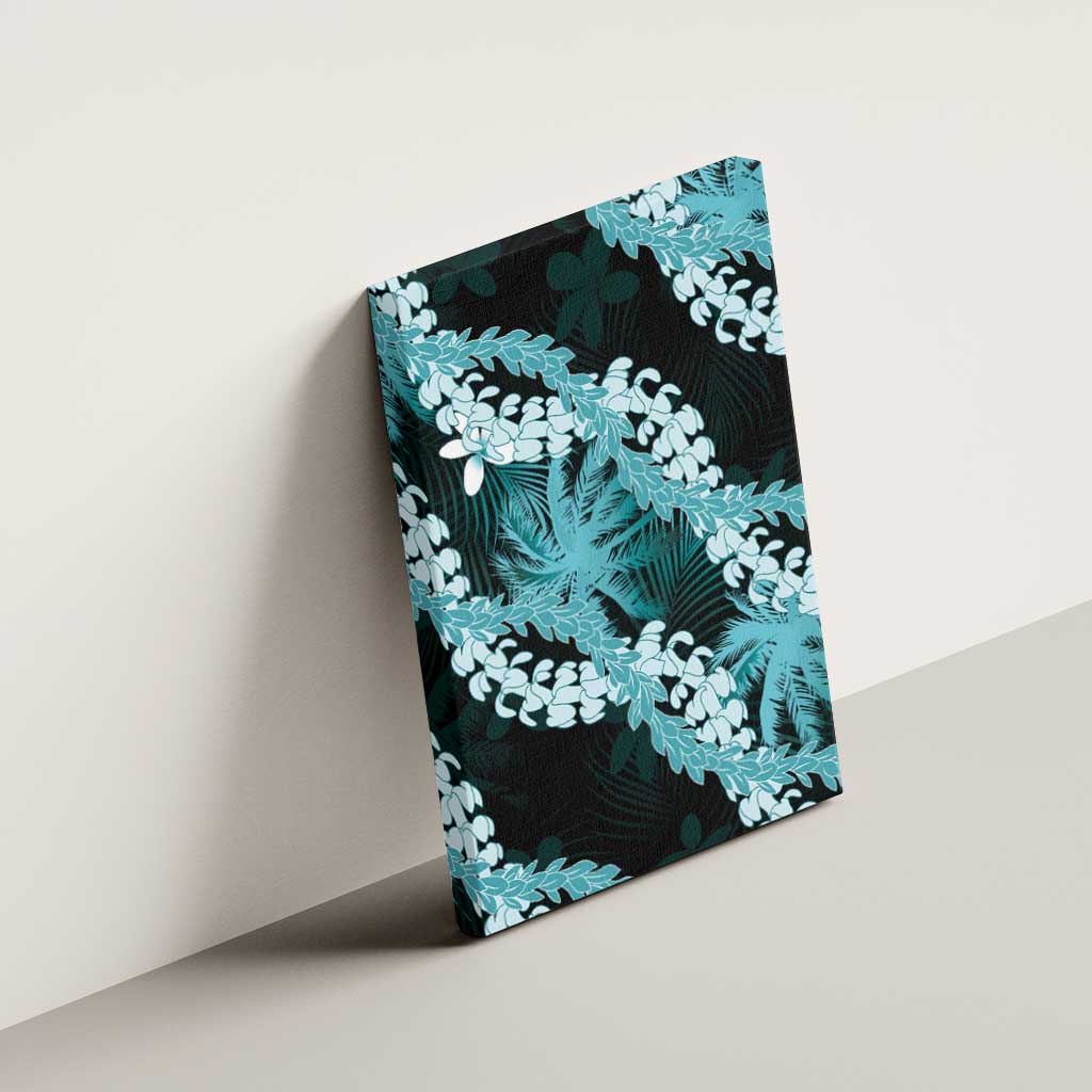 Puakenikeni Maile Lei Canvas Wall Art Frangipani Turquoise Tropical Leaves