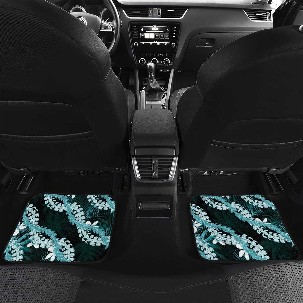 Puakenikeni Maile Lei Car Mats Frangipani Turquoise Tropical Leaves LT01 Set 2pcs - Back Turquoise - Polynesian Pride