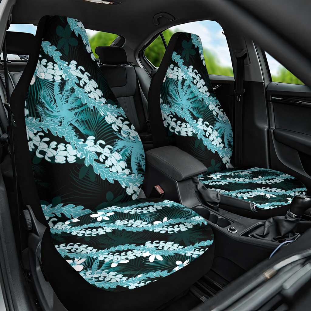 Puakenikeni Maile Lei Car Seat Cover Frangipani Turquoise Tropical Leaves