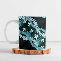 Puakenikeni Maile Lei Ceramic Mug Frangipani Turquoise Tropical Leaves LT01 Turquoise - Polynesian Pride