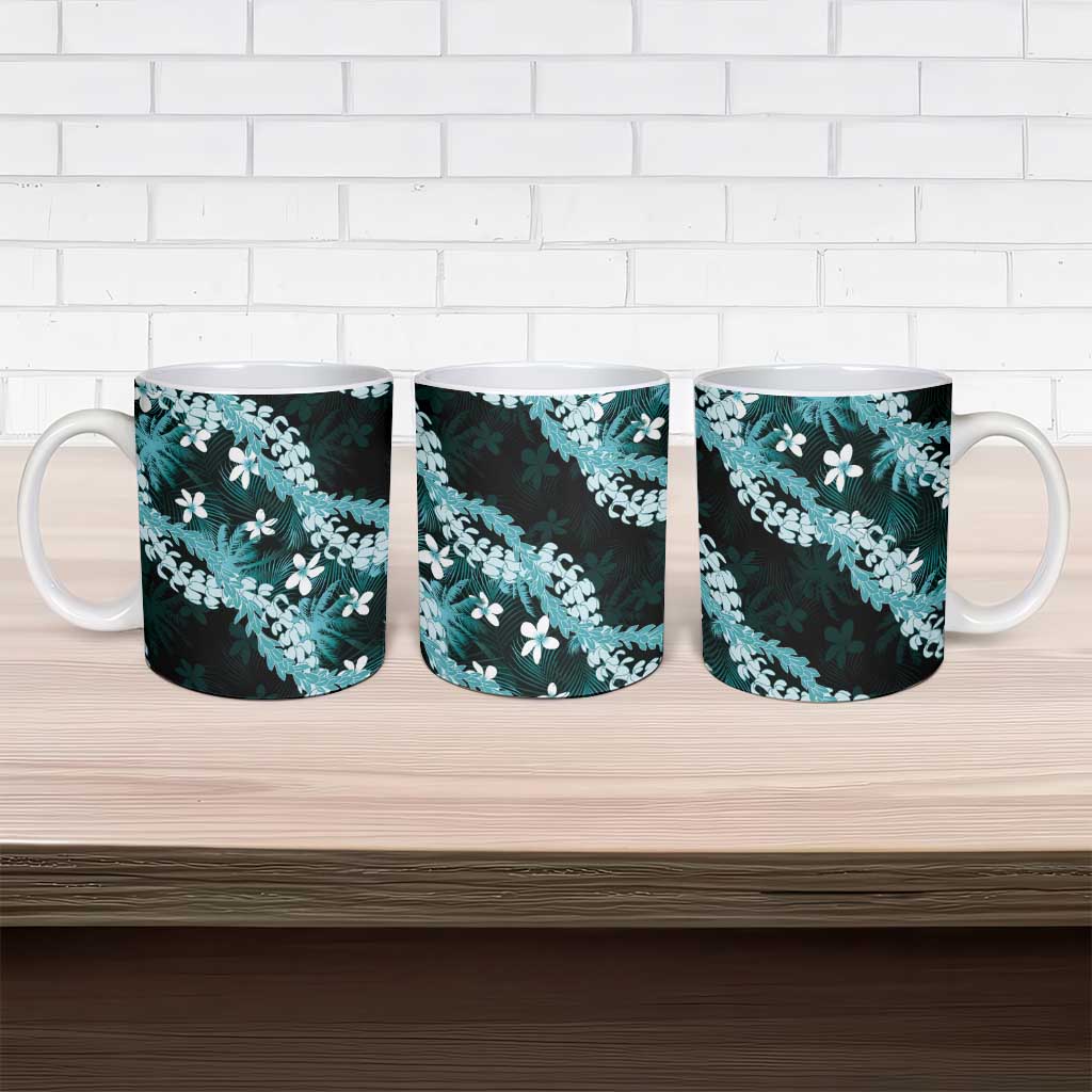 Puakenikeni Maile Lei Ceramic Mug Frangipani Turquoise Tropical Leaves LT01 - Polynesian Pride