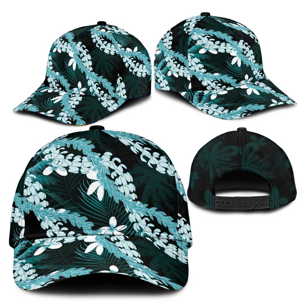 Puakenikeni Maile Lei Classic Cap Frangipani Turquoise Tropical Leaves LT01 - Polynesian Pride
