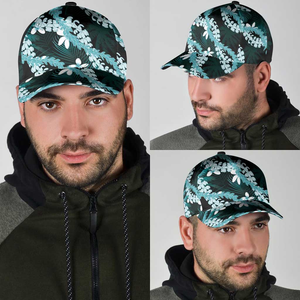 Puakenikeni Maile Lei Classic Cap Frangipani Turquoise Tropical Leaves LT01 - Polynesian Pride