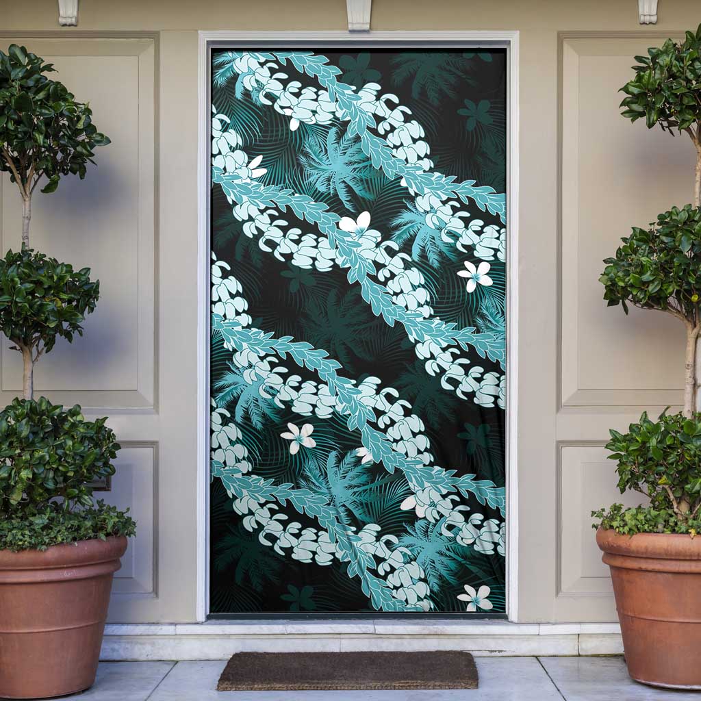 Puakenikeni Maile Lei Door Cover Frangipani Turquoise Tropical Leaves