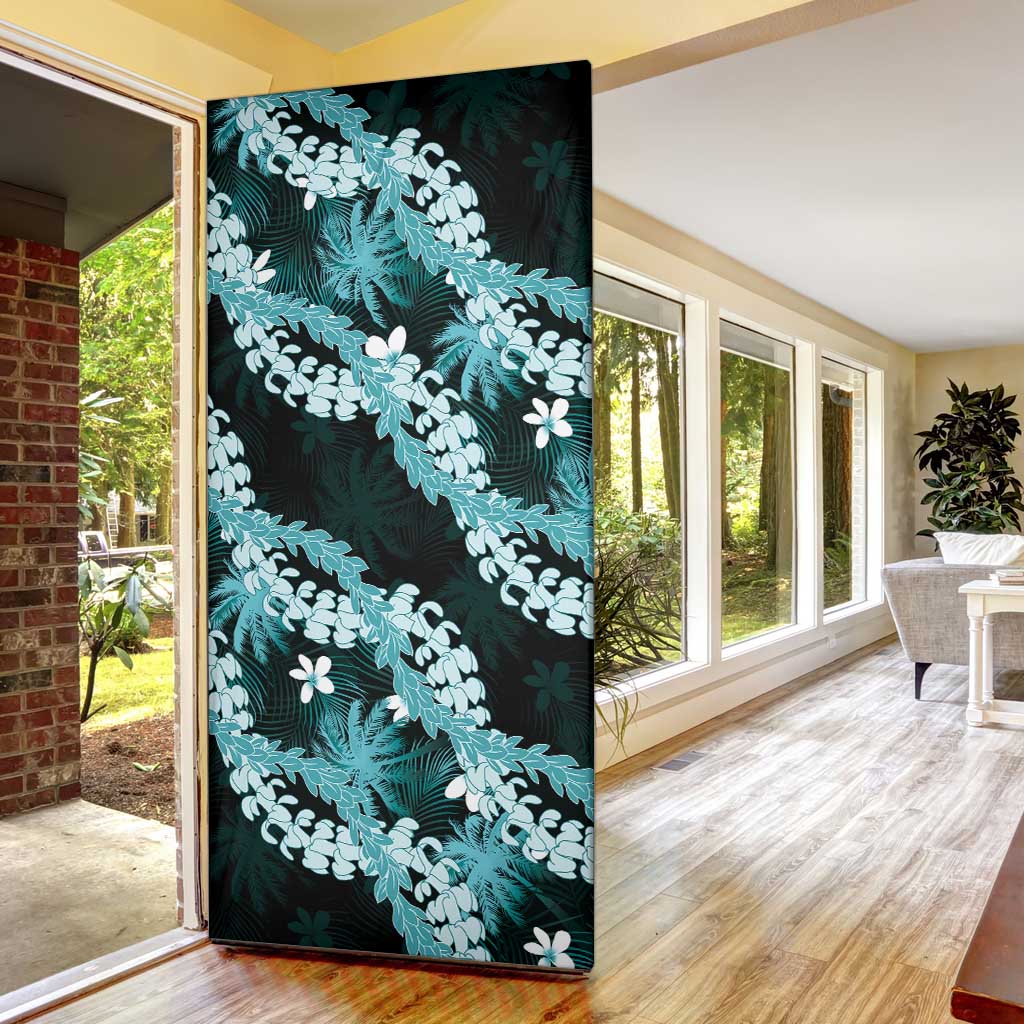 Puakenikeni Maile Lei Door Cover Frangipani Turquoise Tropical Leaves