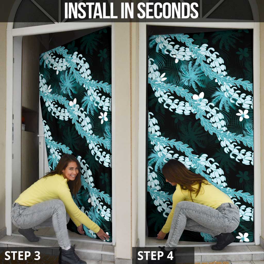 Puakenikeni Maile Lei Door Cover Frangipani Turquoise Tropical Leaves