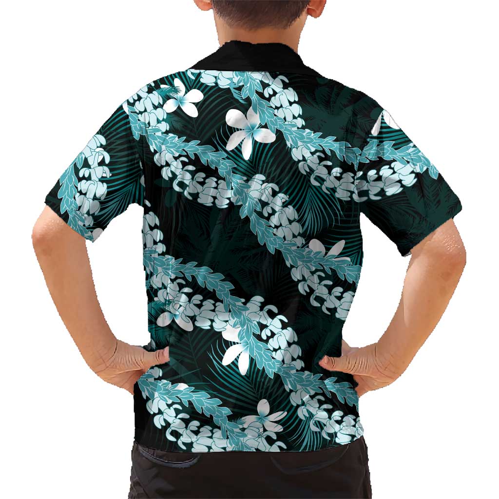 Puakenikeni Maile Lei Family Matching Mermaid Dress and Hawaiian Shirt Frangipani Turquoise Tropical Leaves